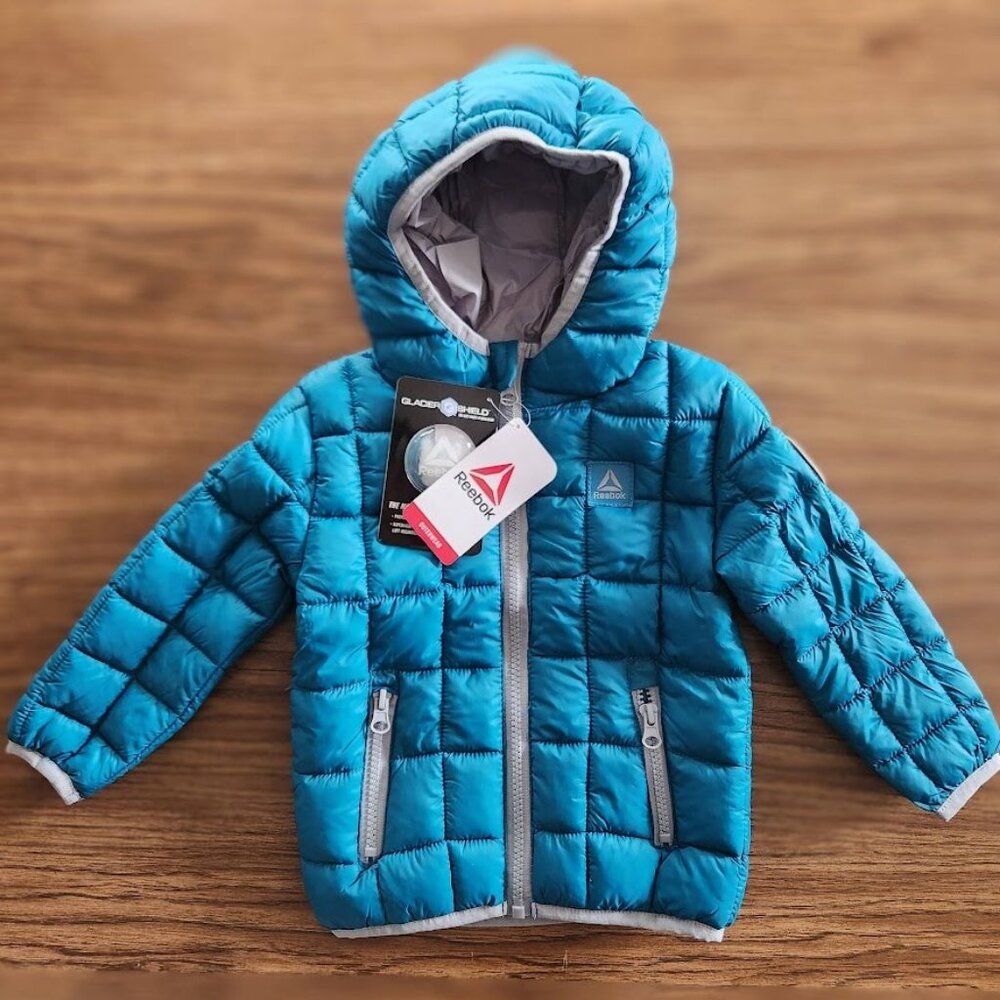 New Reebok 12M Teal Blue Puffer Jacket Zipper 12 months NWT Winter